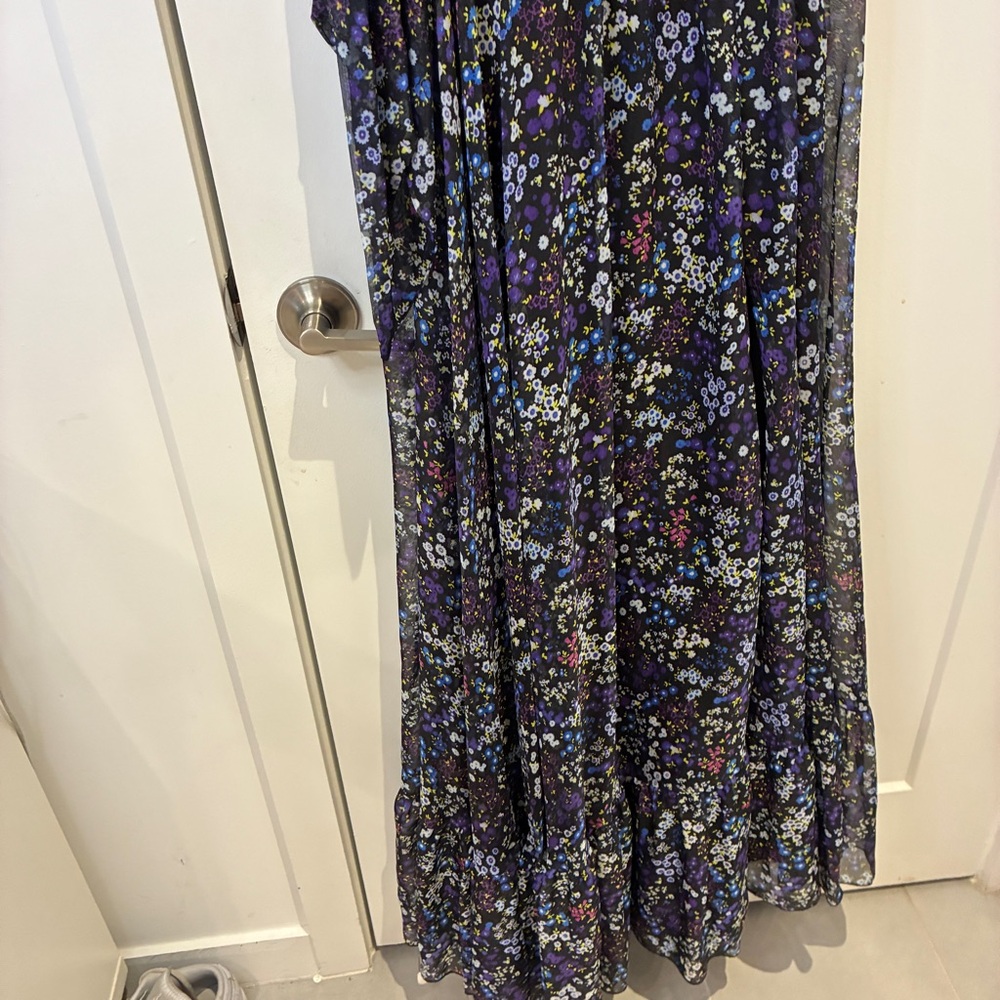 Mac Duggal One-Shoulder Floral Maxi Dress in Purple and Black - Picture 7 of 15